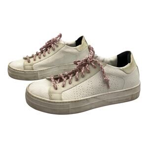 P448 Thea Confetti Snakeskin Leather Platform Sneakers White Size 38 US 7.5-8